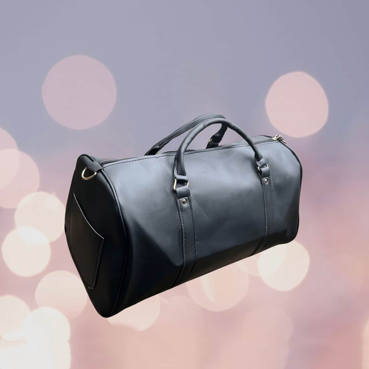 Black Faux Leather Travel Bag with Double Handle Drop image number 0