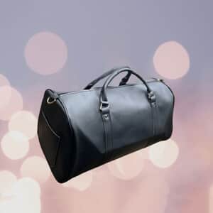 Black Faux Leather Travel Bag with Double Handle Drop