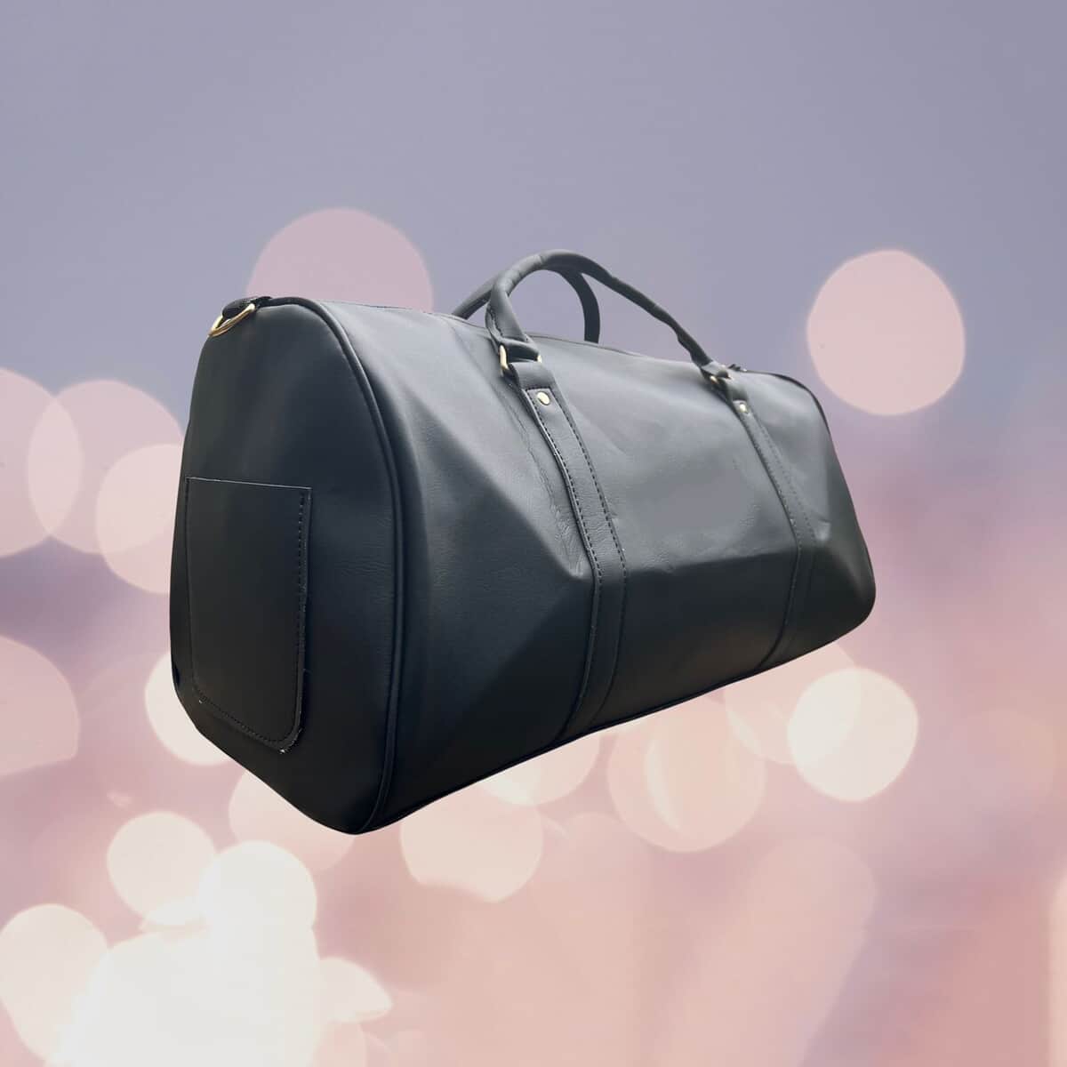 Black Faux Leather Travel Bag with Double Handle Drop image number 2