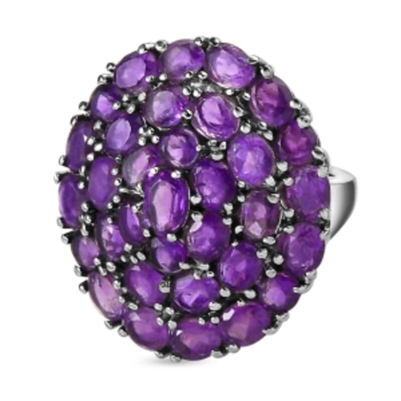 African Amethyst 10.41 ctw Cluster Ring in Stainless Steel (Size 8)
