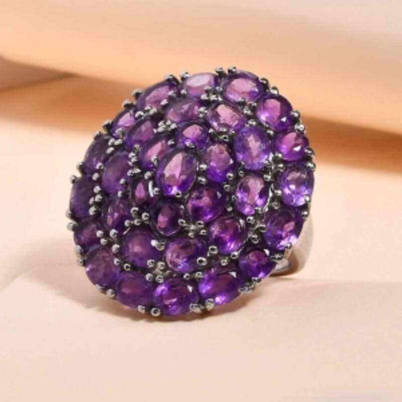 African Amethyst 10.41 ctw Cluster Ring in Stainless Steel (Size 8)
