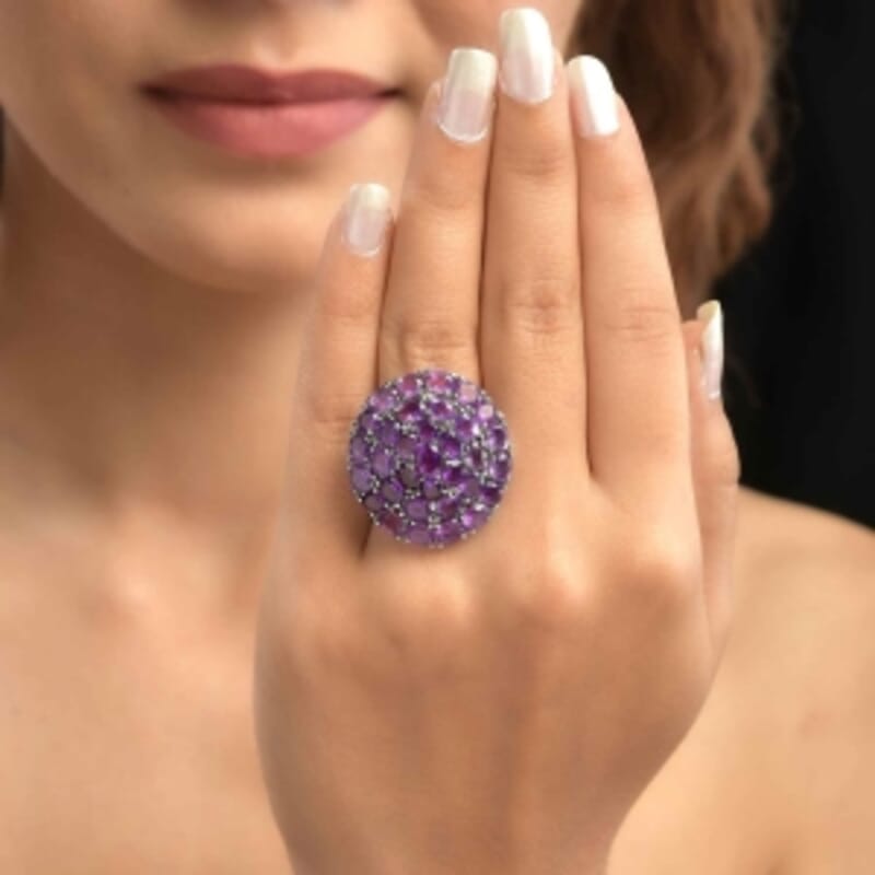 African Amethyst 10.41 ctw Cluster Ring in Stainless Steel (Size 8)