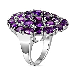 African Amethyst 10.41 ctw Cluster Ring in Stainless Steel (Size 8)