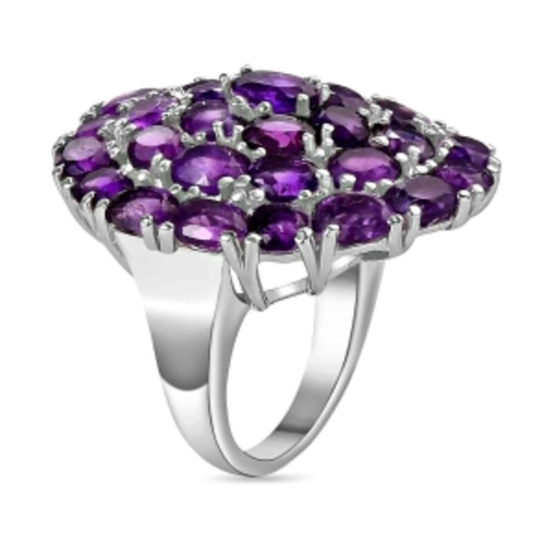 African Amethyst 10.41 ctw Cluster Ring in Stainless Steel (Size 8)