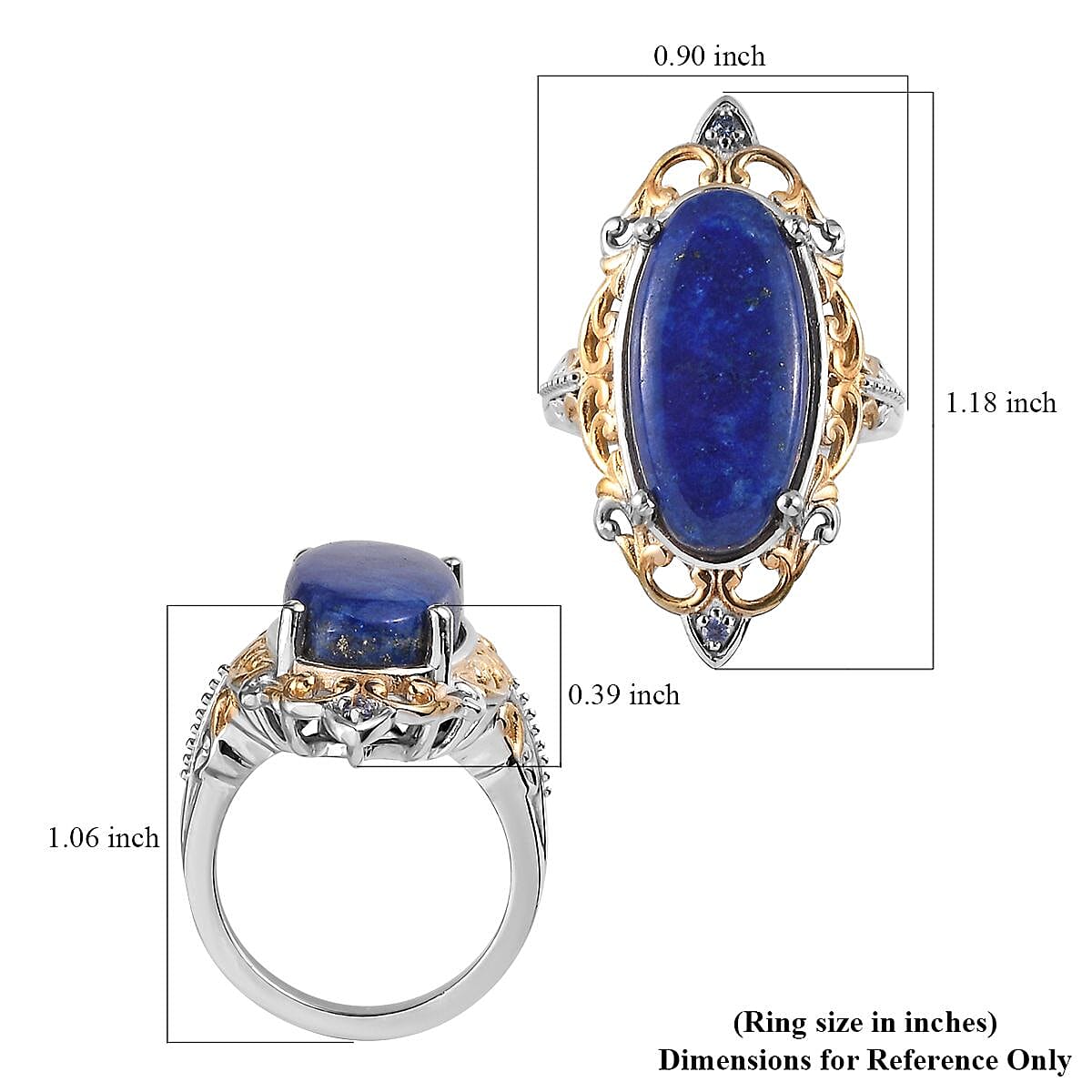 Karis Lapis Lazuli and Tanzanite Ring in 18K YG Plated and Platinum Bond (Size 10.0) 10.00 ctw