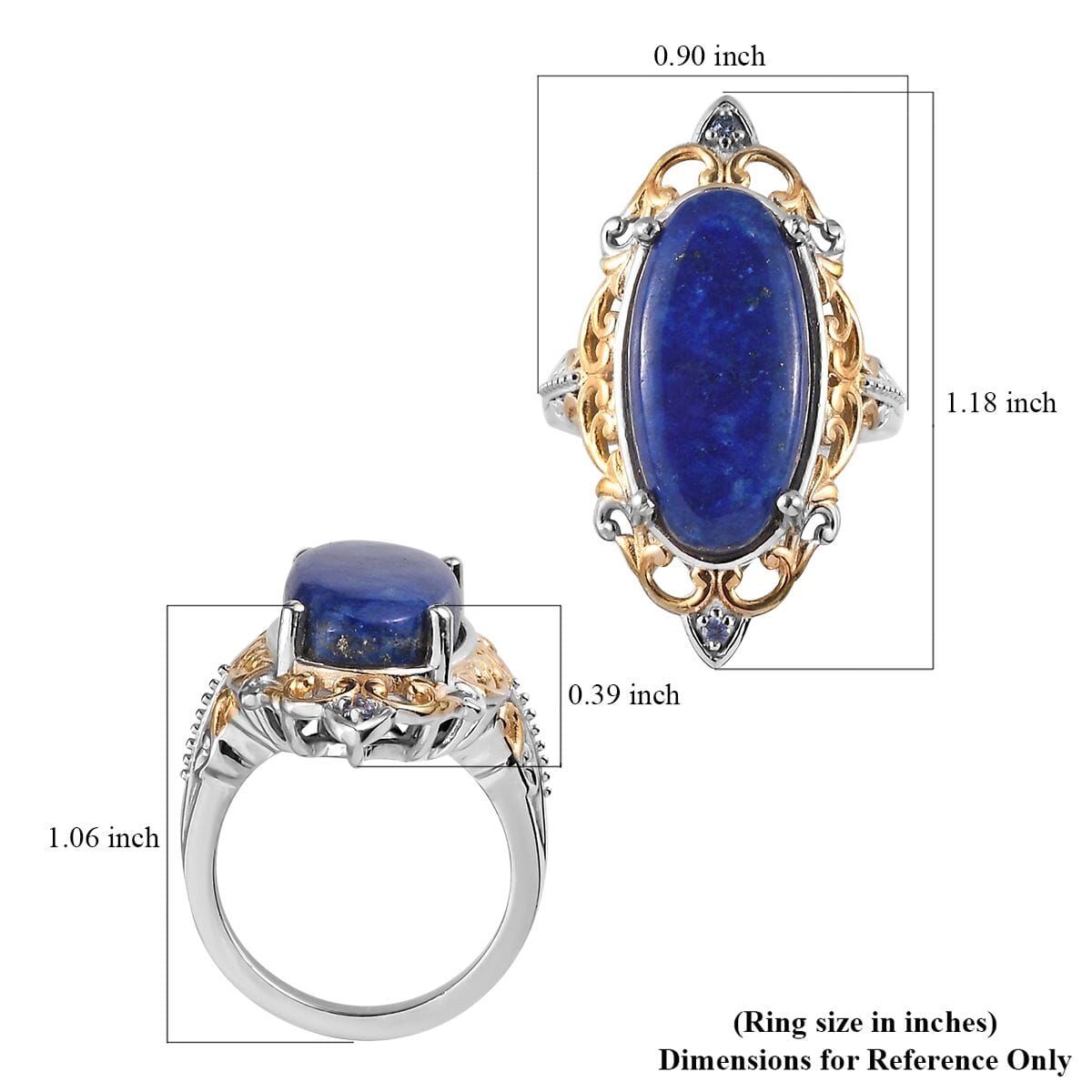 Karis Lapis Lazuli and Tanzanite Ring in 18K YG Plated and Platinum Bond (Size 9.0) 10.00 ctw image number 4