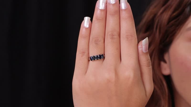 Midnight Sapphire 5 Stone Ring in Stainless Steel 1.50 ctw