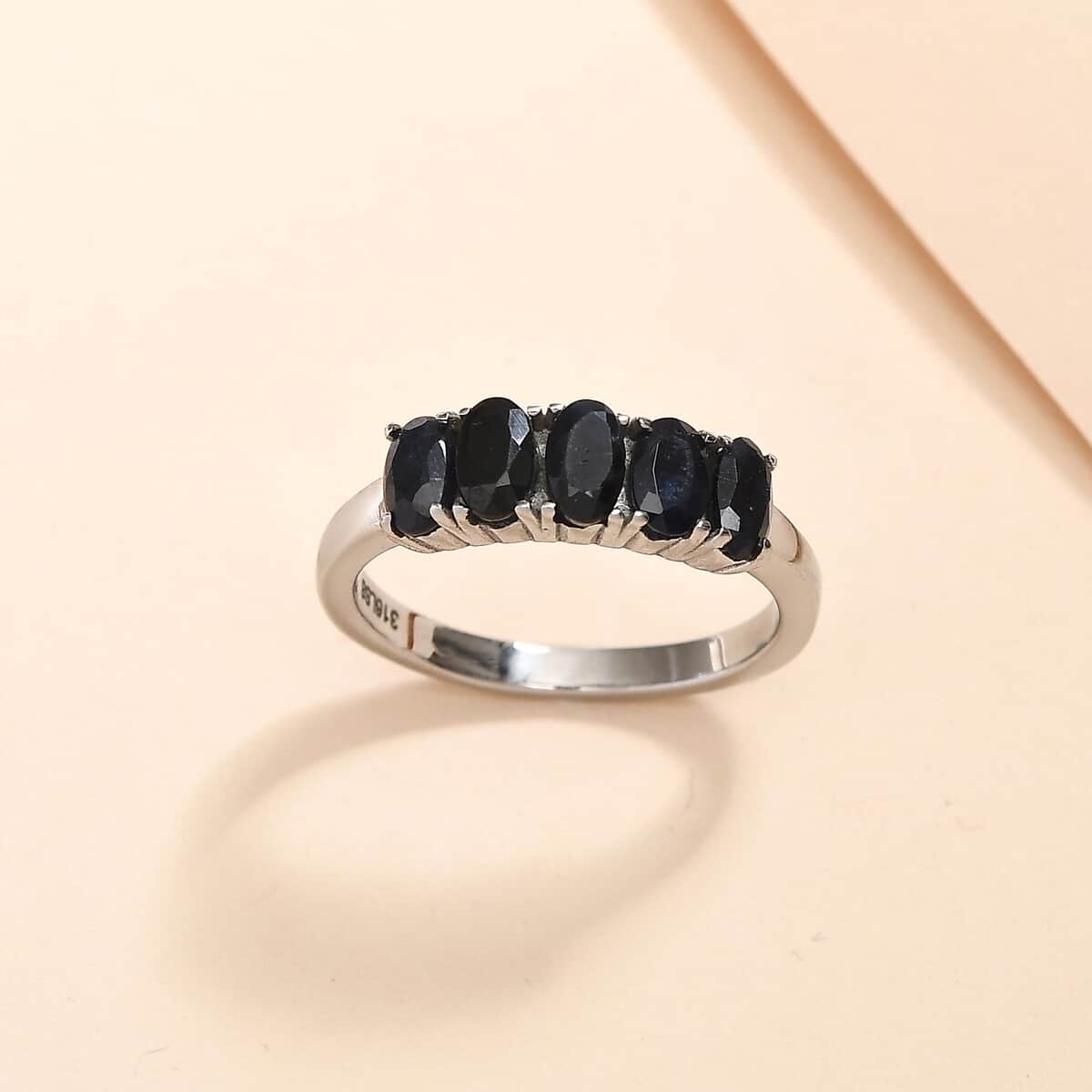 Midnight Sapphire 5 Stone Ring in Stainless Steel 1.50 ctw image number 1