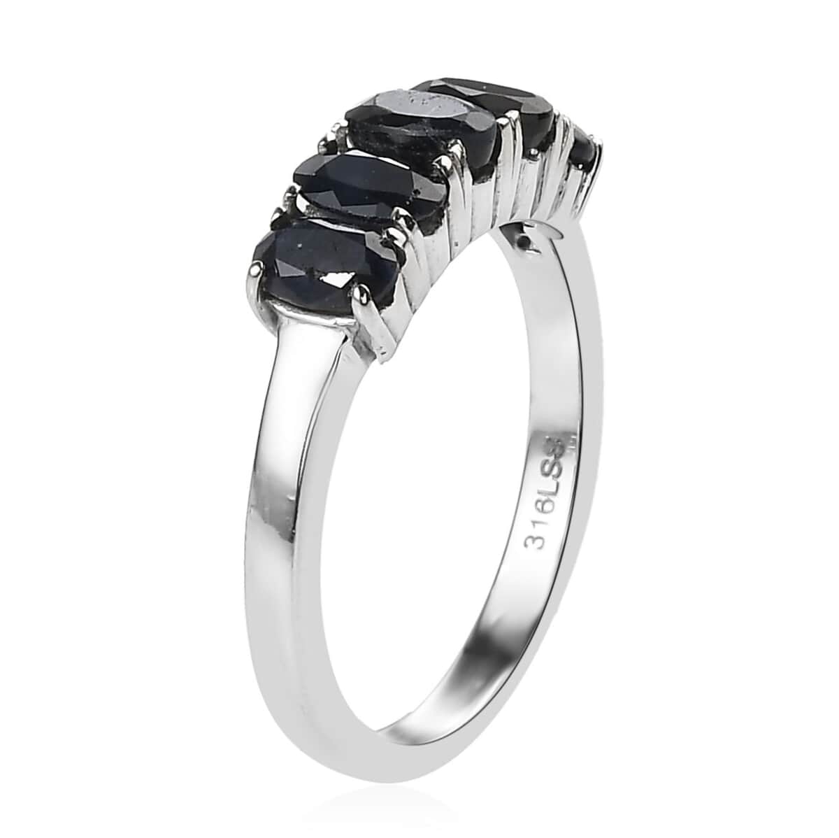 Midnight Sapphire 5 Stone Ring in Stainless Steel 1.50 ctw image number 3