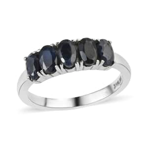 Midnight Sapphire 5 Stone Ring in Stainless Steel (Size 5.0) 1.65 ctw