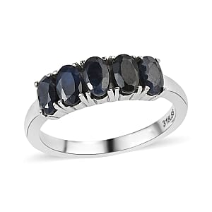 Midnight Sapphire 5 Stone Ring in Stainless Steel (Size 8.0) 1.65 ctw