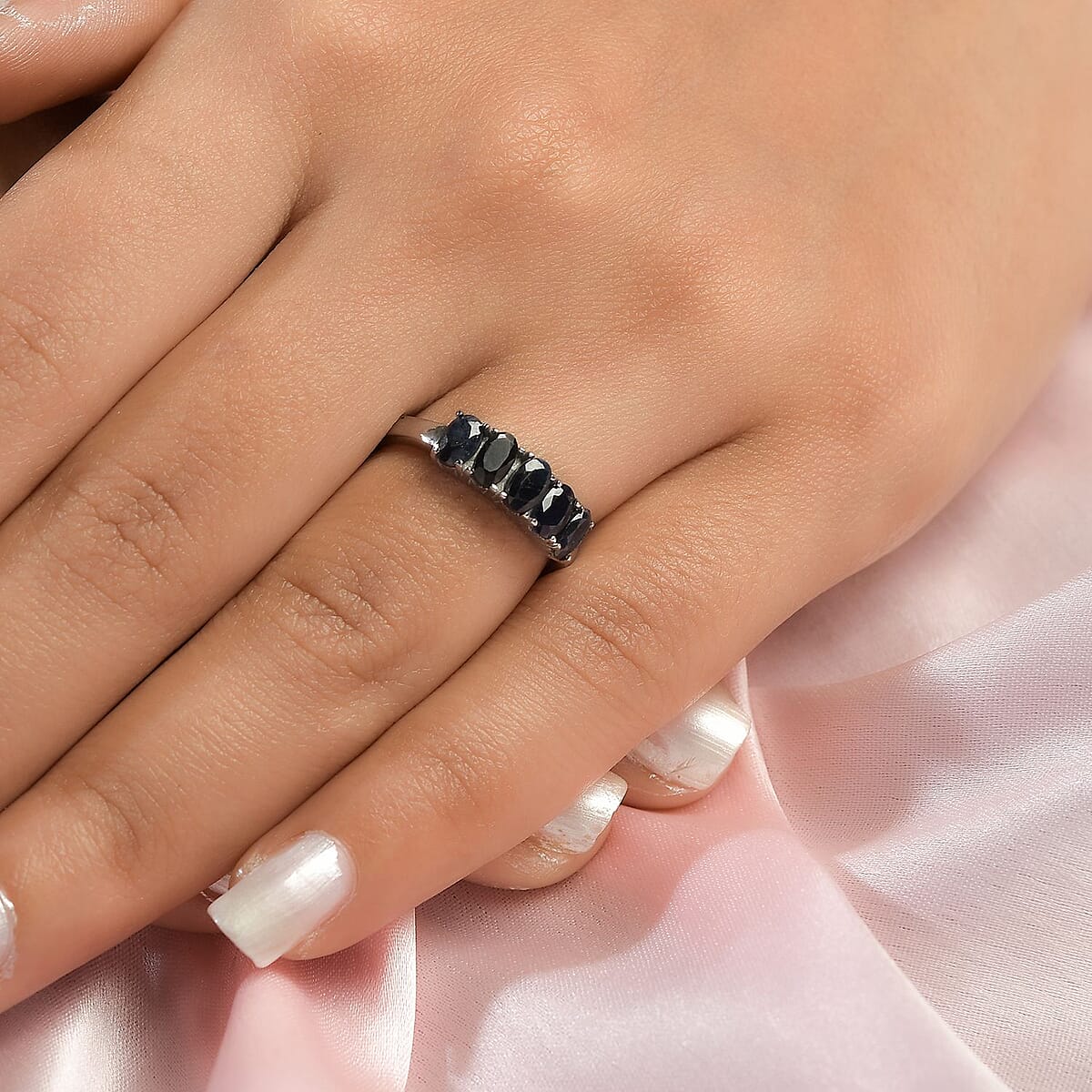 Midnight Sapphire 5 Stone Ring in Stainless Steel (Size 8.0) 1.65 ctw image number 2