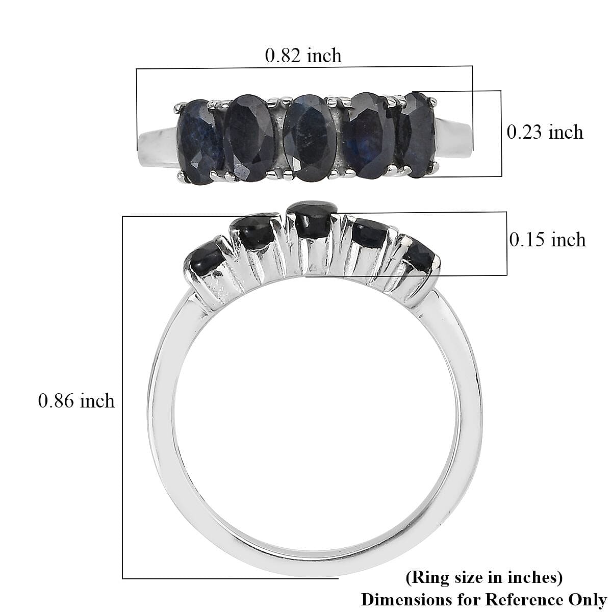 Midnight Sapphire 5 Stone Ring in Stainless Steel (Size 8.0) 1.65 ctw image number 5