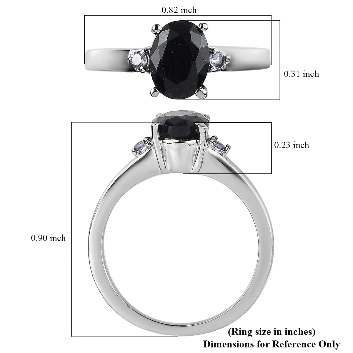 Midnight Sapphire and Tanzanite Ring in Stainless Steel (Size 10.0) 1.85 ctw