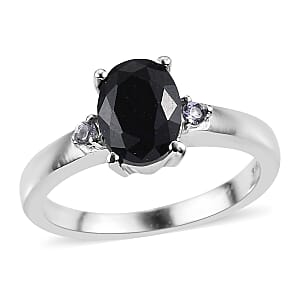 Midnight Sapphire and Tanzanite Ring in Stainless Steel (Size 9.0) 1.85 ctw