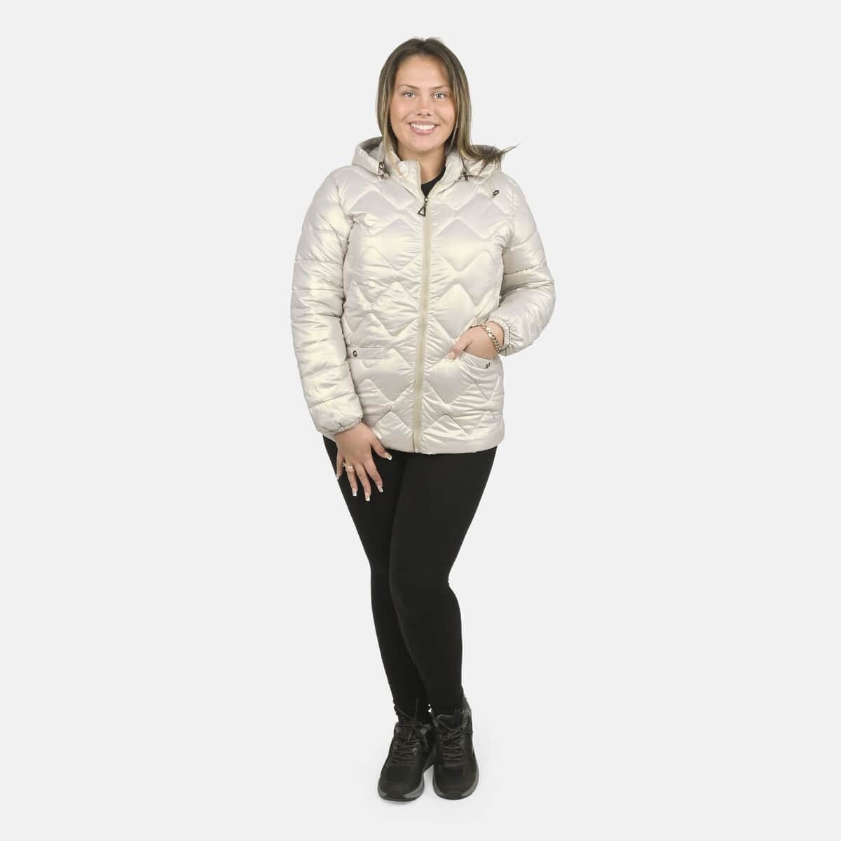 Tamsy Iridescent Gold Quilted Puffer Jacket with Detachable Hood - M image number 0