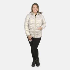 Tamsy Iridescent Silver Quilted Puffer Jacket with Detachable Hood - M