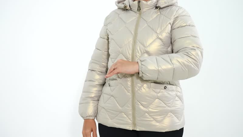 Tamsy Iridescent Gold Quilted Puffer Jacket with Detachable Hood - M