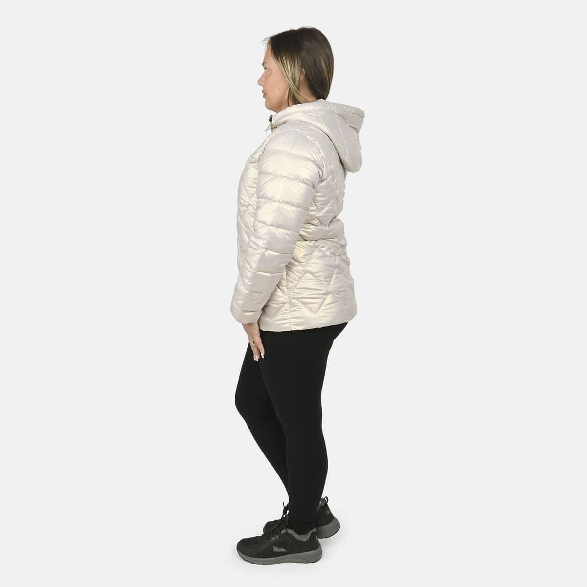 Tamsy Iridescent Gold Quilted Puffer Jacket with Detachable Hood - M image number 2