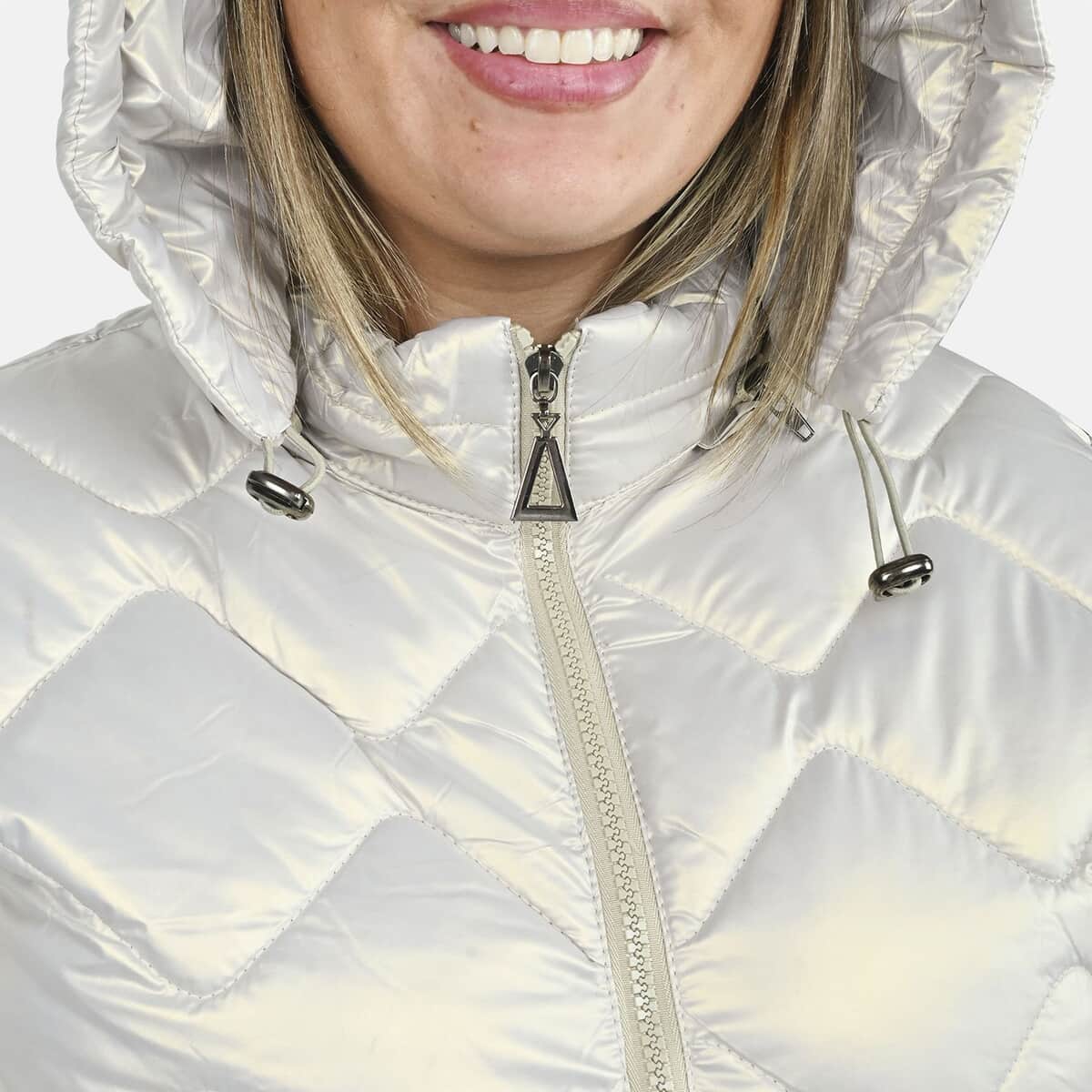 Tamsy Iridescent Gold Quilted Puffer Jacket with Detachable Hood - M image number 5