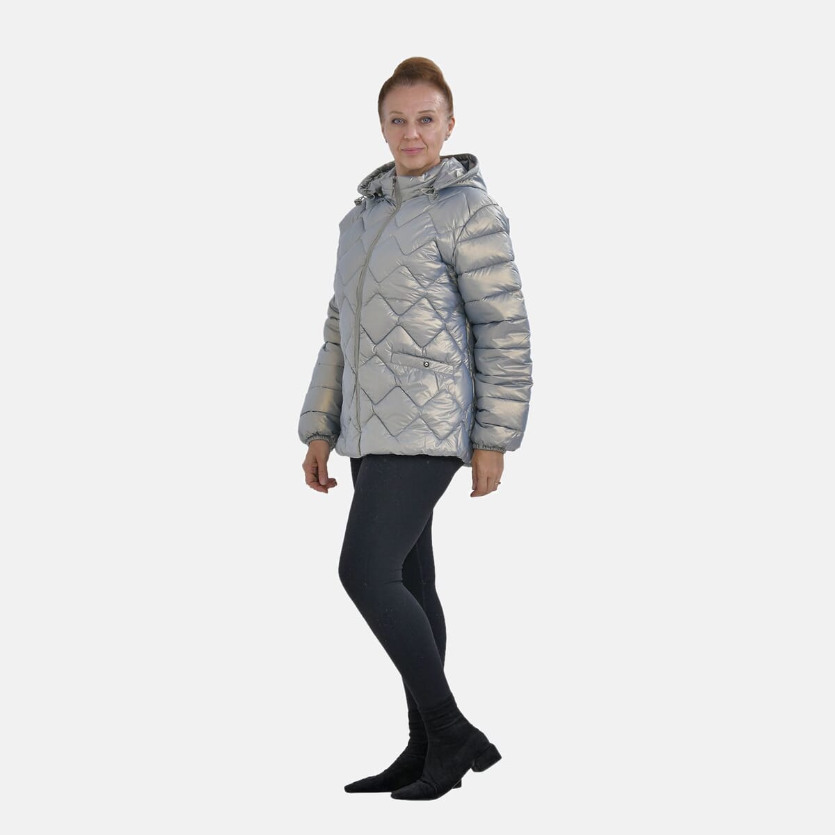 Tamsy Iridescent Green Quilted Puffer Jacket with Detachable Hood - XL image number 0