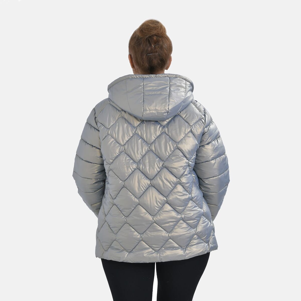 Tamsy Iridescent Green Quilted Puffer Jacket with Detachable Hood - XL image number 1