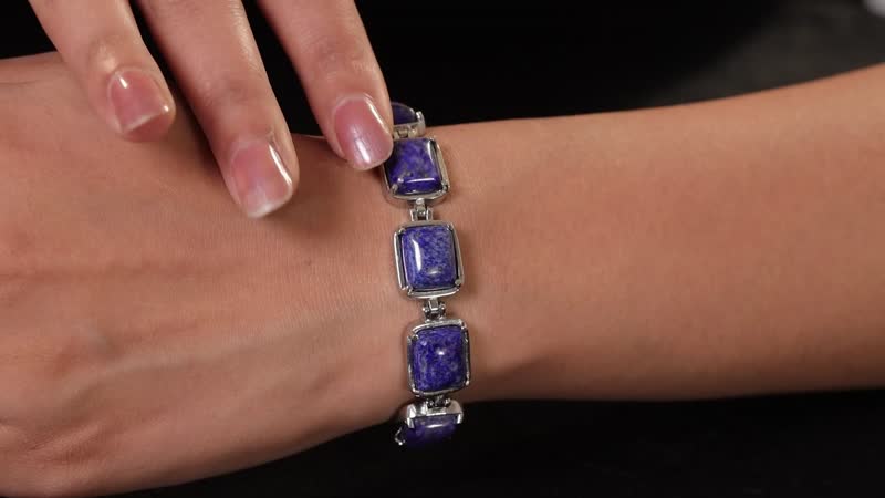 Lapis Lazuli Bolo Bracelet in Stainless Steel 29.20 ctw