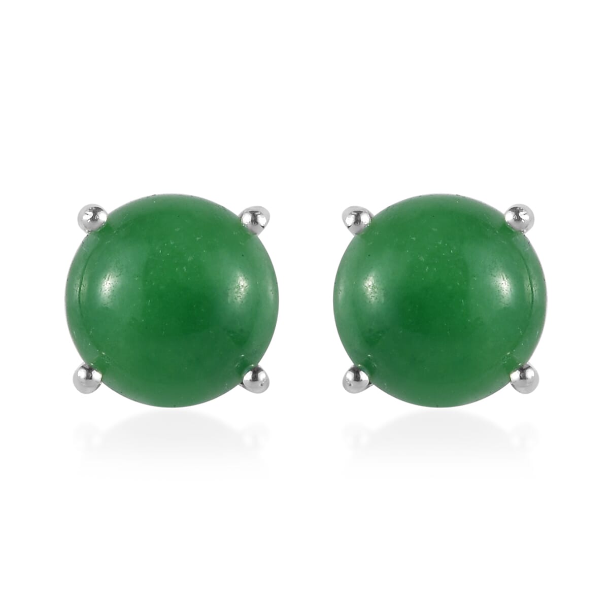 Green Jade Solitaire Stud Earrings in Sterling Silver 5.15 ctw image number 0