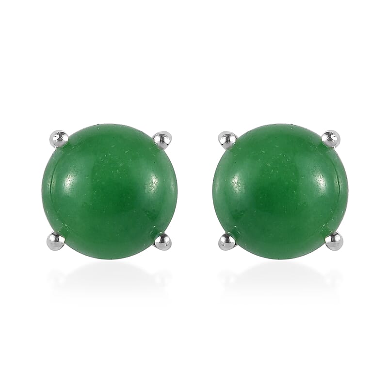 Green Jade (D) Solitaire Stud Earrings in Sterling Silver 5.15 ctw