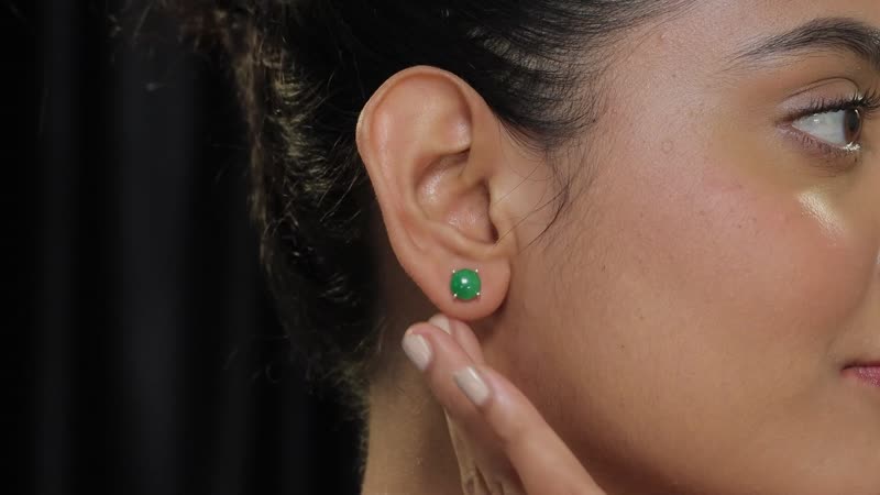 Green Jade Solitaire Stud Earrings in Sterling Silver 5.15 ctw