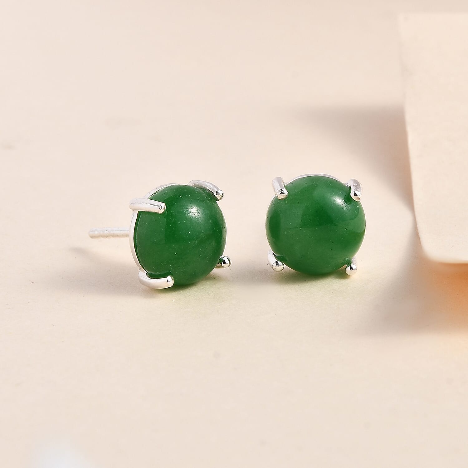 Green Jade (D) Solitaire Stud Earrings in Sterling Silver 5.15 ctw