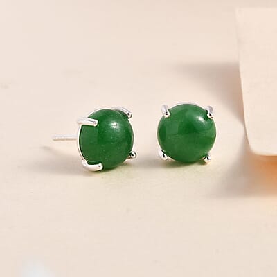 Green Jade (D) Solitaire Stud Earrings in Sterling Silver 5.15 ctw