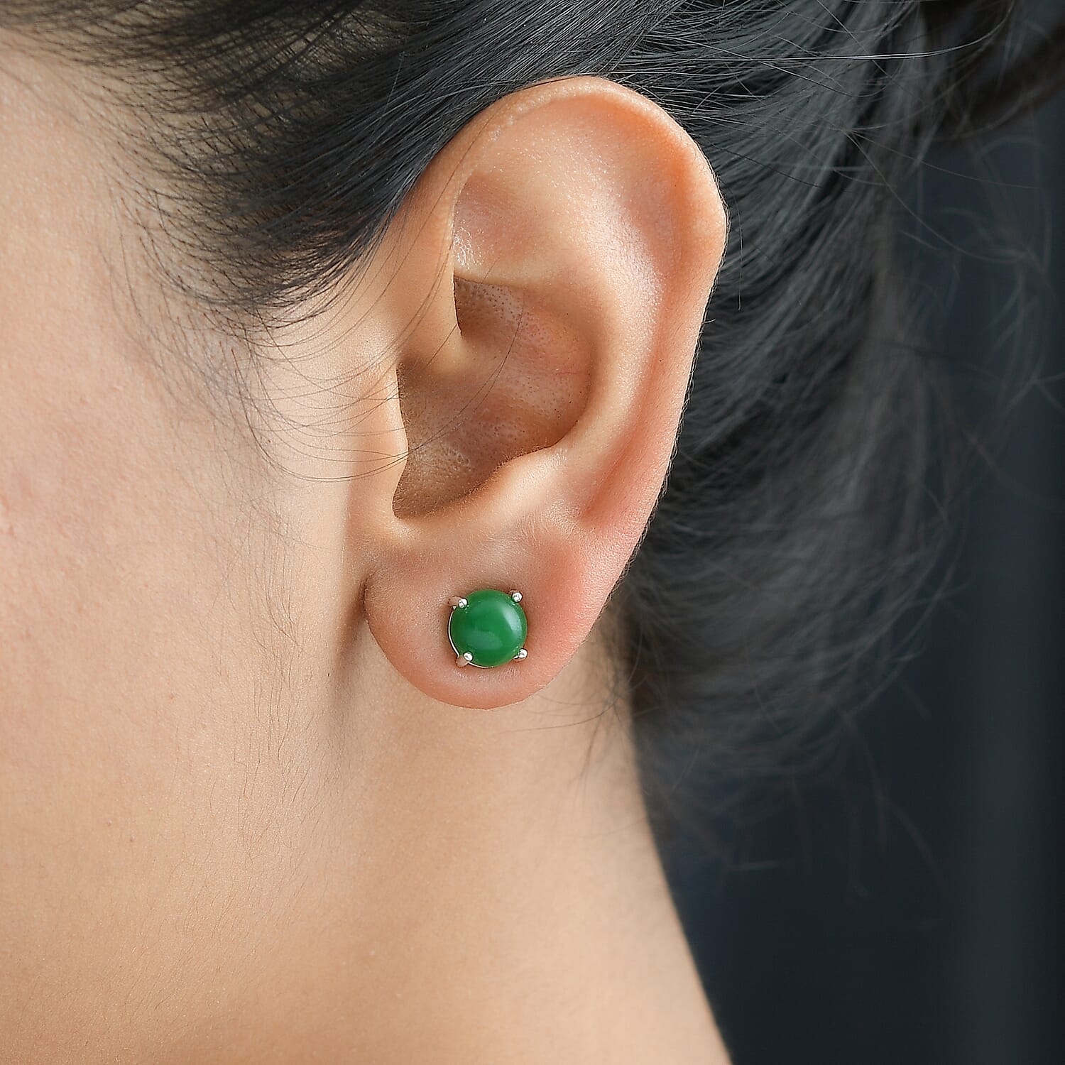 Green Jade (D) Solitaire Stud Earrings in Sterling Silver 5.15 ctw