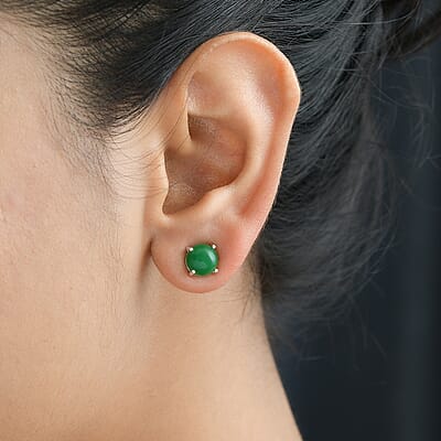 Green Jade (D) Solitaire Stud Earrings in Sterling Silver 5.15 ctw