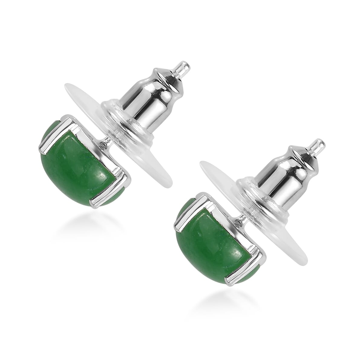 Green Jade Solitaire Stud Earrings in Sterling Silver 5.15 ctw image number 3