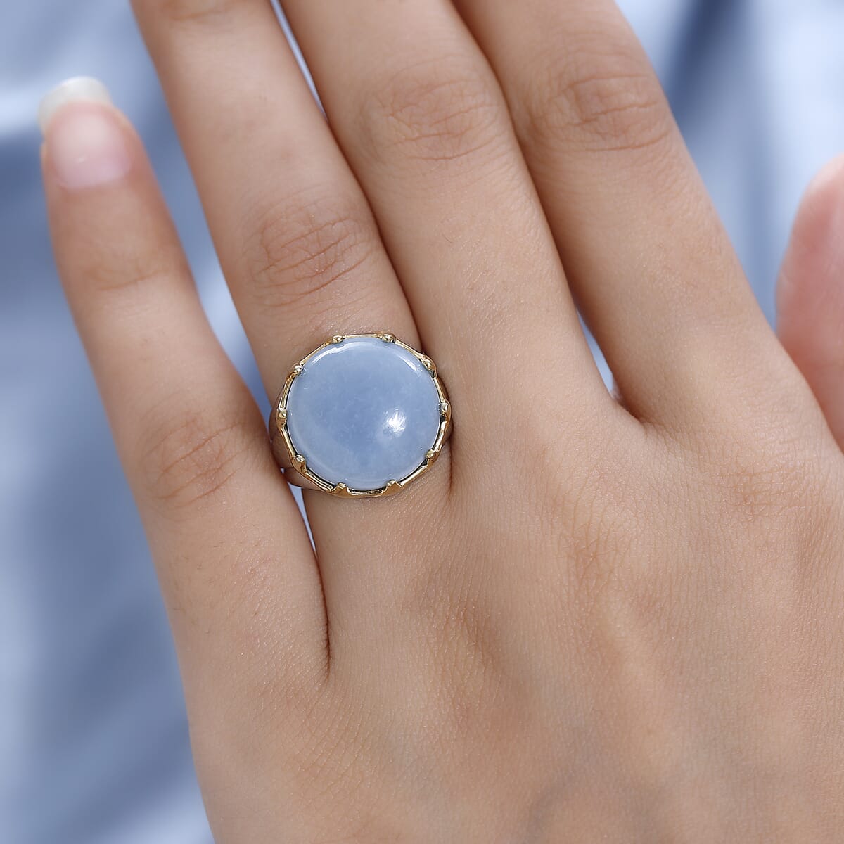 Karis Oregon Blue Opal Solitaire Ring in 18K YG Plated and Platinum Bond 10.35 ctw image number 2