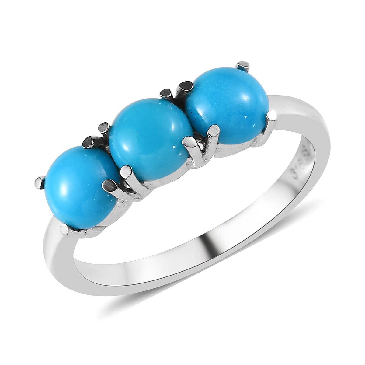 Sleeping Beauty Turquoise 3 Stone Ring in Stainless Steel (Size 5.0) 1.25 ctw