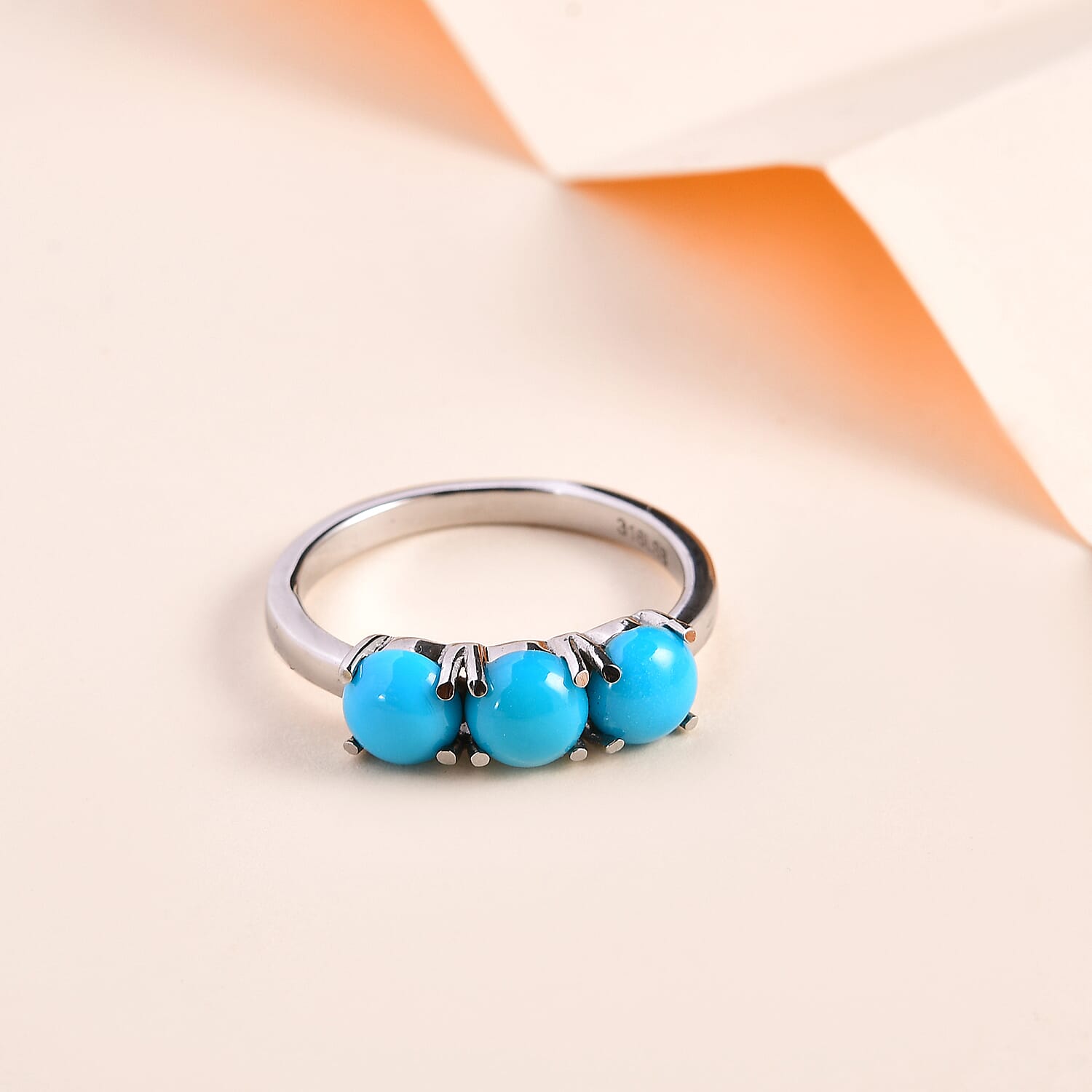 Sleeping Beauty Turquoise 3 Stone Ring in Stainless Steel (Size 5.0) 1.25 ctw