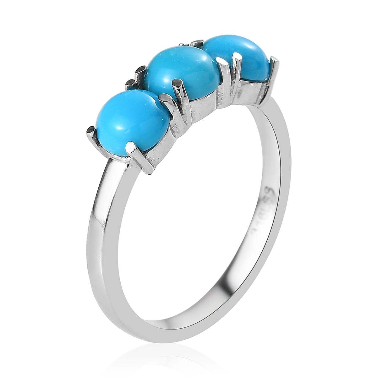 Sleeping Beauty Turquoise 3 Stone Ring in Stainless Steel (Size 5.0) 1.25 ctw