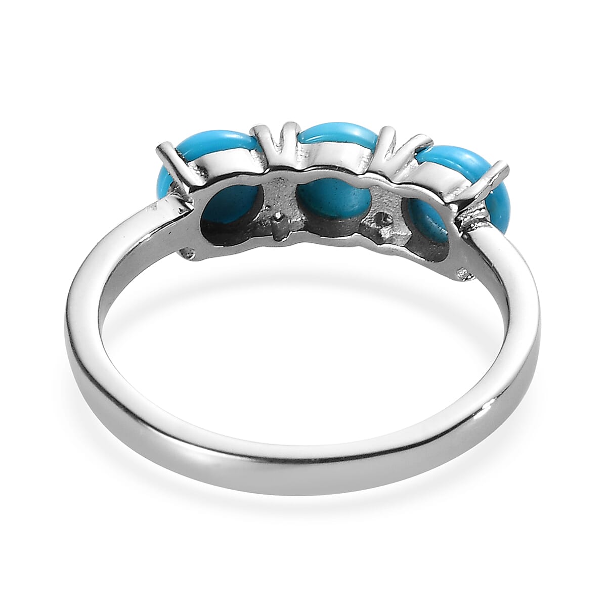 Sleeping Beauty Turquoise 3 Stone Ring in Stainless Steel (Size 5.0) 1.25 ctw