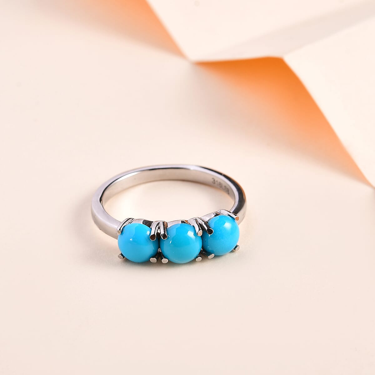 Sleeping Beauty Turquoise 3 Stone Ring in Stainless Steel (Size 9.0) 1.25 ctw image number 1
