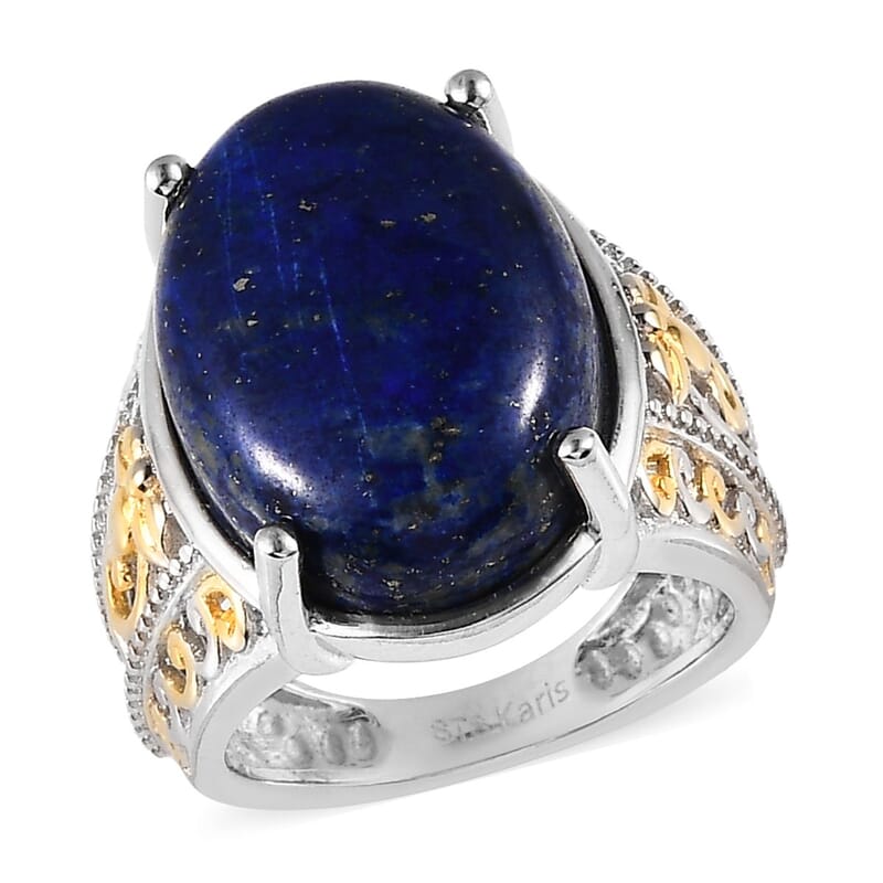 Karis Lapis Lazuli Solitaire Ring in 18K YG Plated and Platinum Bond (Size 10.0) 11.75 ctw