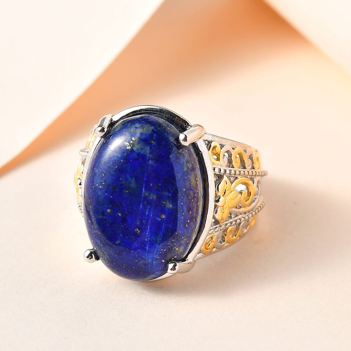 Karis Lapis Lazuli Solitaire Ring in 18K YG Plated and Platinum Bond 11.75 ctw image number 1