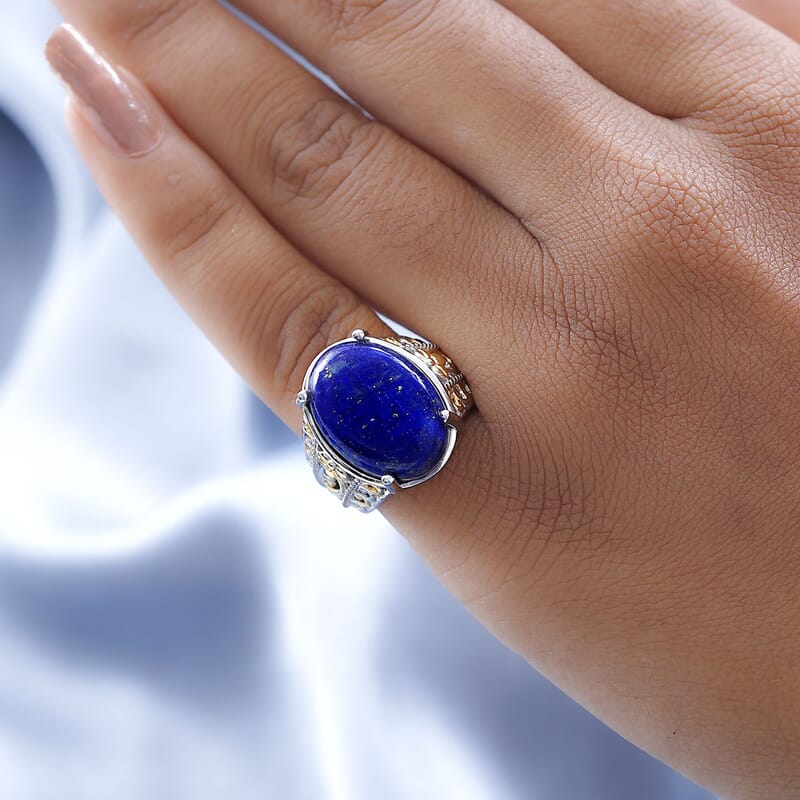 Karis Lapis Lazuli Solitaire Ring in 18K YG Plated and Platinum Bond (Size 10.0) 11.75 ctw