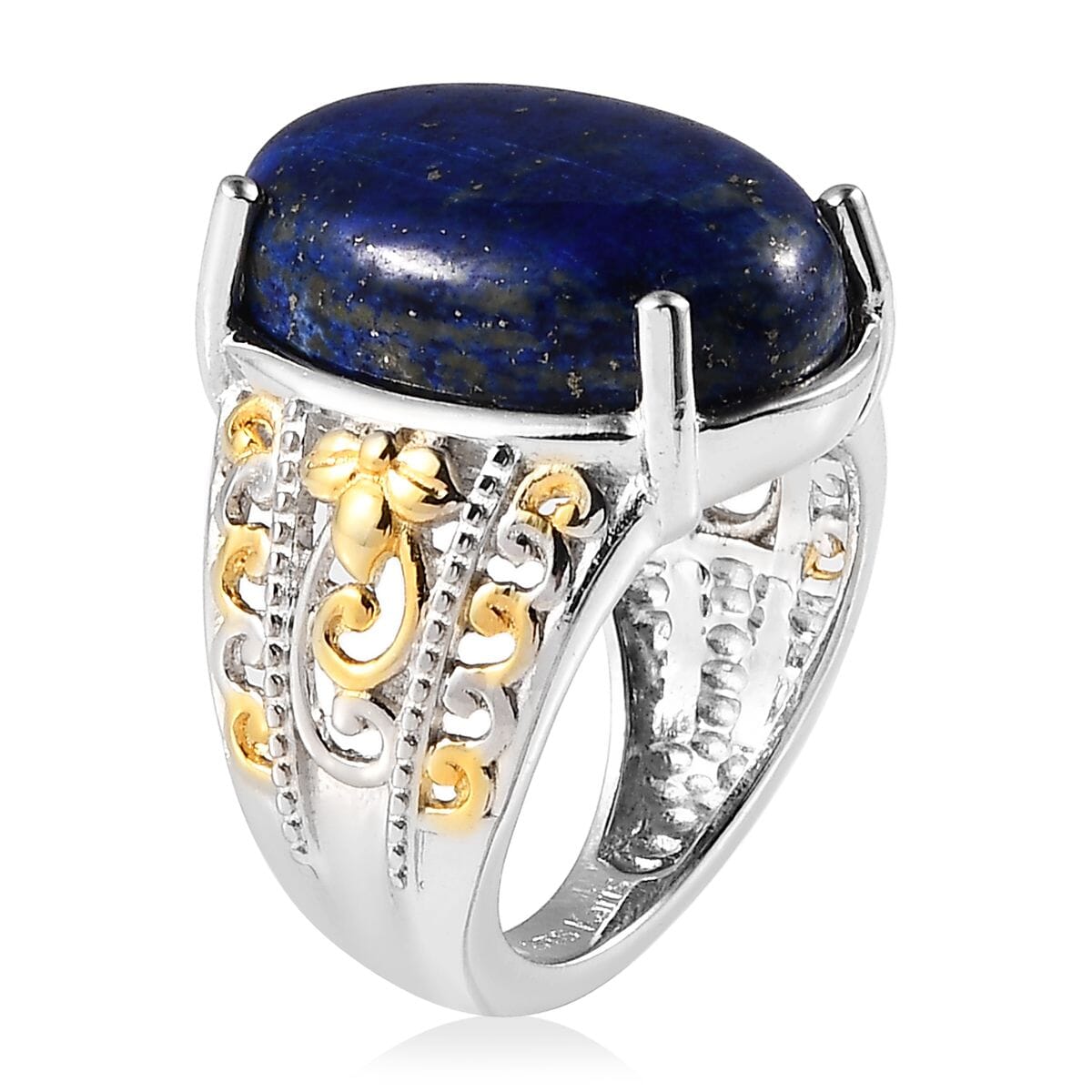 Karis Lapis Lazuli Solitaire Ring in 18K YG Plated and Platinum Bond 11.75 ctw image number 3