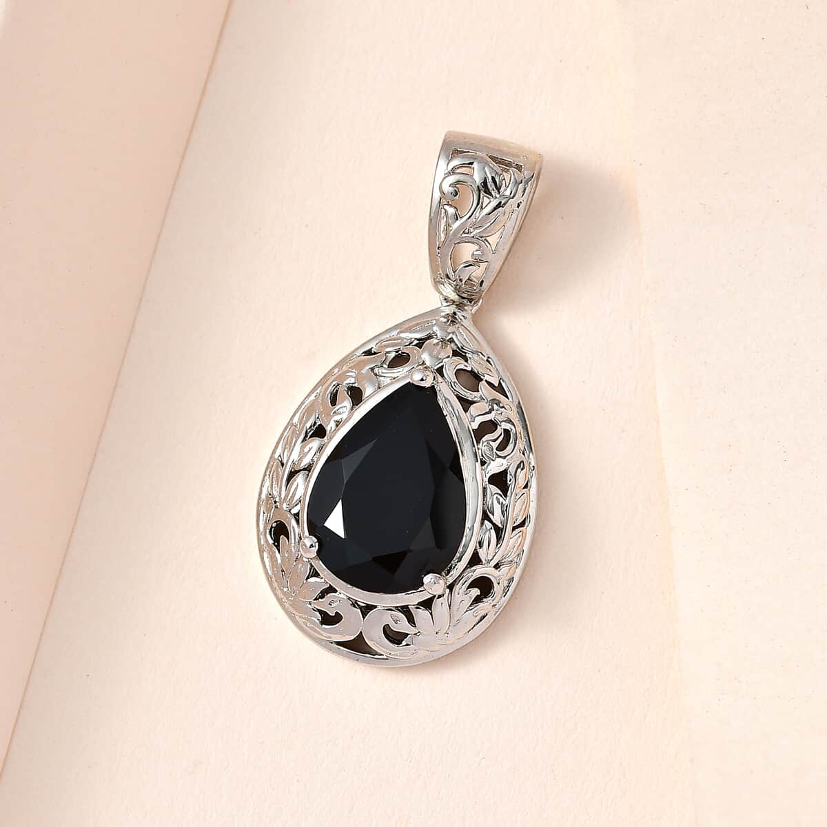 Karis Thai Black Spinel Solitaire Pendant in Platinum Bond 6.50 ctw image number 1