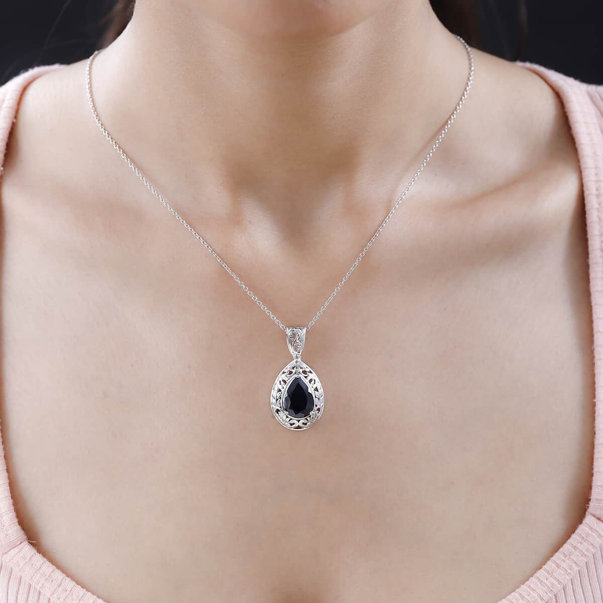 Karis Thai Black Spinel Solitaire Pendant in Platinum Bond 6.50 ctw image number 2