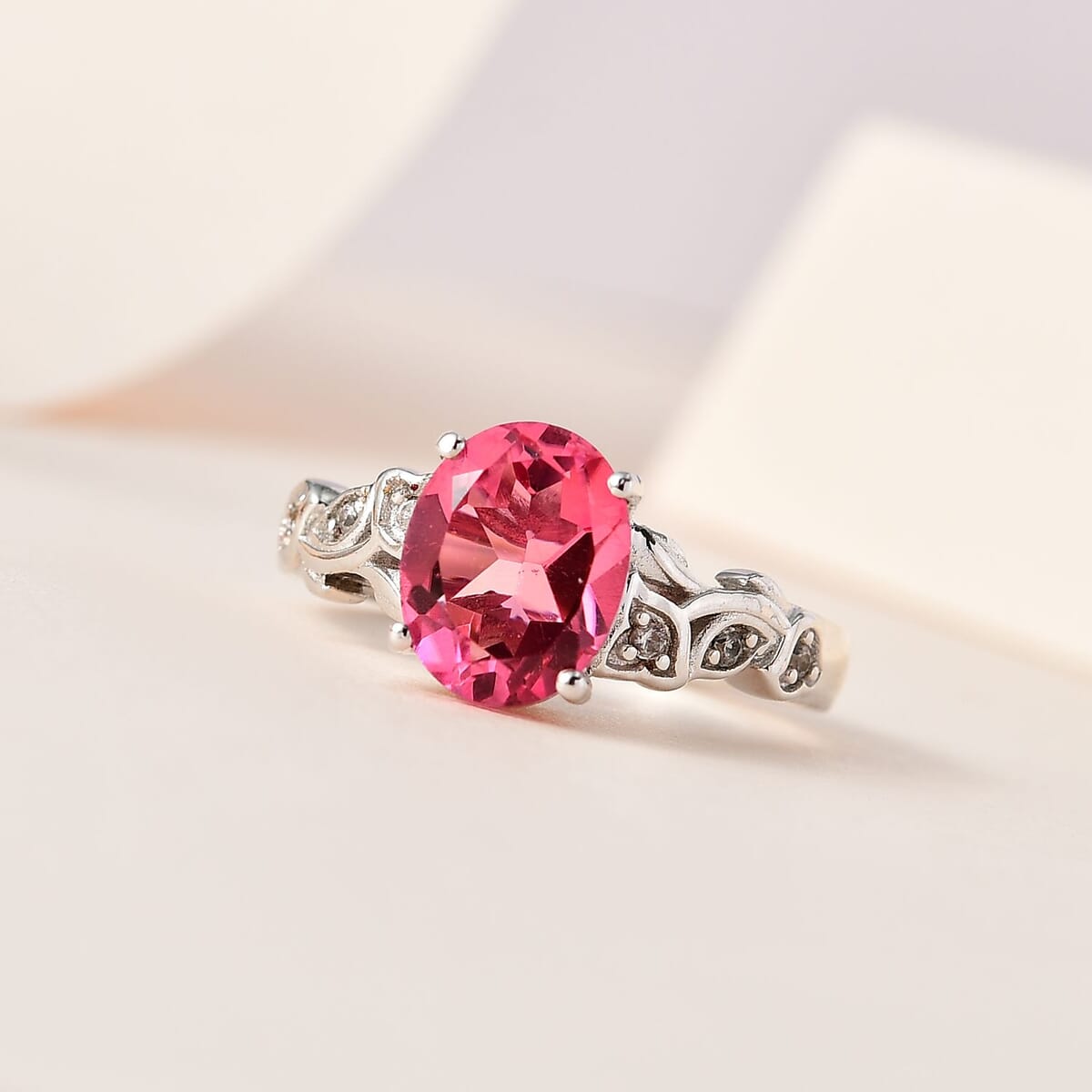 Karis Radiant Orchid Quartz and White Zircon Ring in Platinum Bond 2.20 ctw image number 1