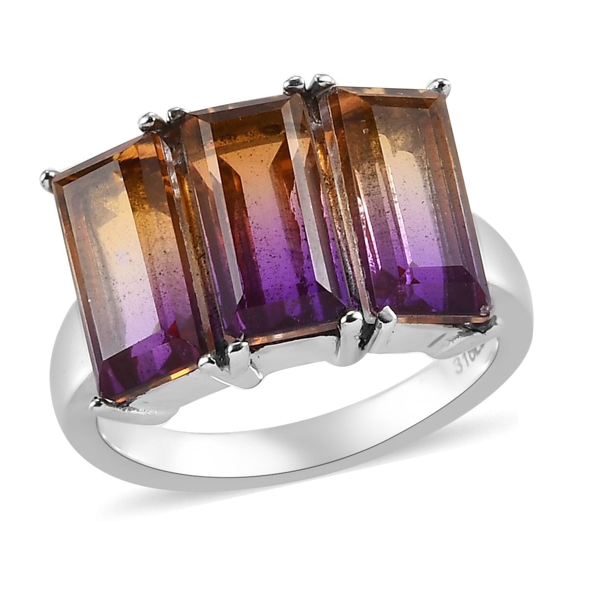 Ametrine Quartz (Triplet) 3 Stone Ring in Stainless Steel (Size 10.0) 5.75 ctw image number 0