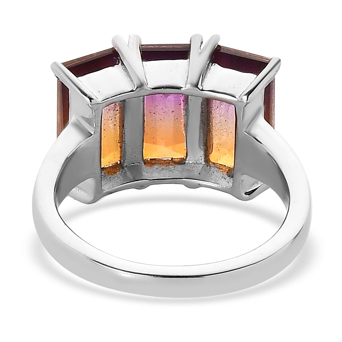 Ametrine Quartz (Triplet) 3 Stone Ring in Stainless Steel (Size 8.0) 5.75 ctw image number 4